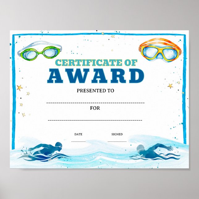 Affiche modèle de prix de réussite en natation modifiable (Devant)