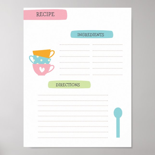 Affiche Modèle de recette A4 (téléchargement instantané) (Devant)