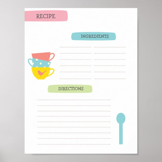 Affiche Modèle de recette A4 (Téléchargement instantané) (Devant)