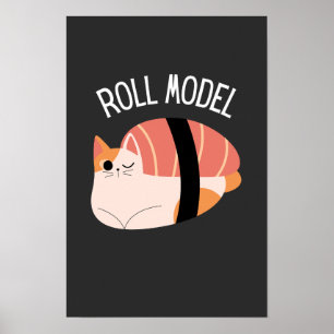 Affiche Modèle de Roulé de Chat Sushi Drôle 