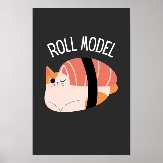 Affiche Modèle de Roulé de Chat Sushi Drôle  (Devant)