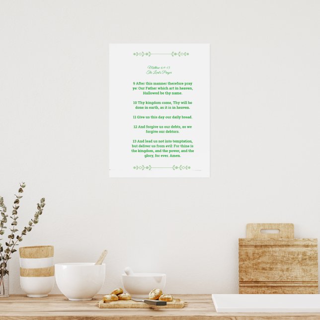 Affiche Modèle d'Écriture, Le Notre Père, vert (Cuisine)