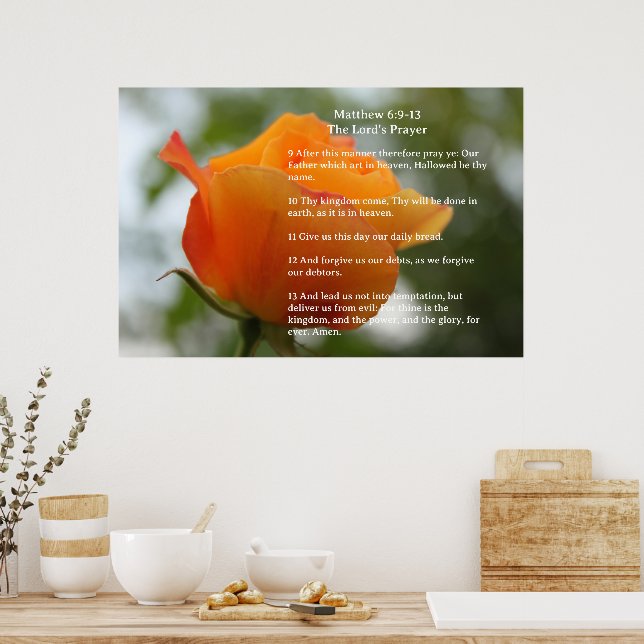 Affiche Modèle d'Écriture, Prière du Seigneur, Rose Jaune (Cuisine)