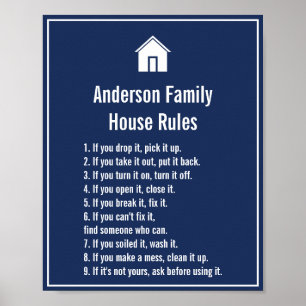 Affiche Modèle des règles de la famille simple Bleu foncé