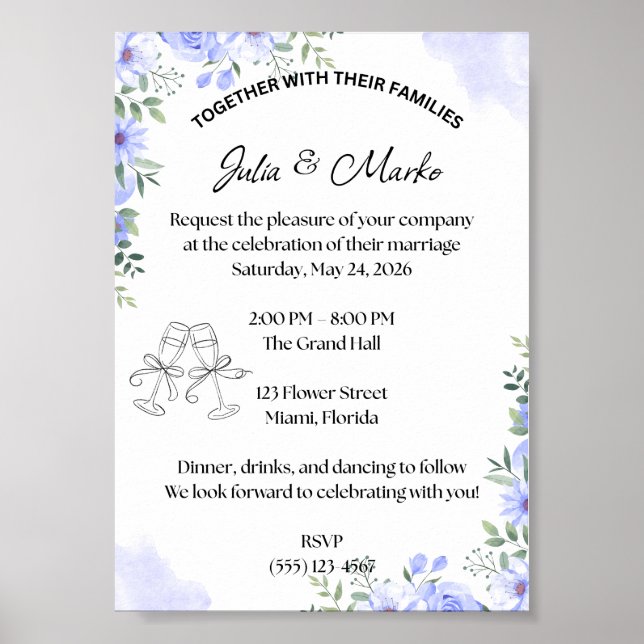Affiche Modèle d'invitation de mariage romantique (Devant)