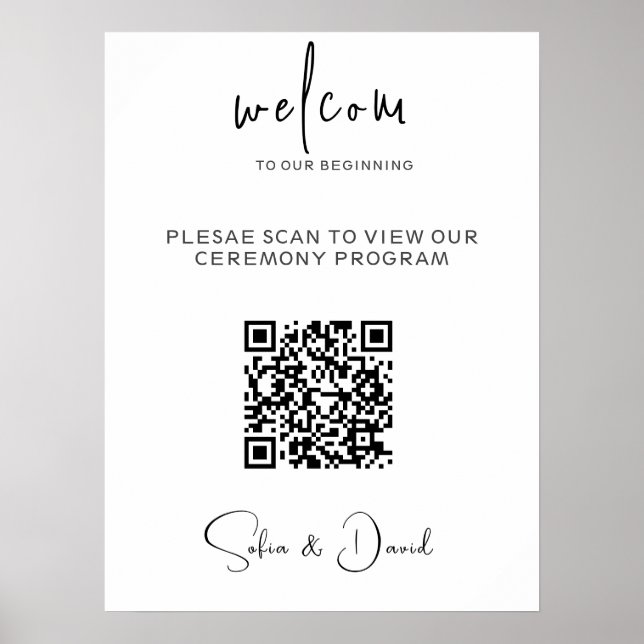 Affiche Modèle du programme de mariage du code QR, Mariage (Devant)