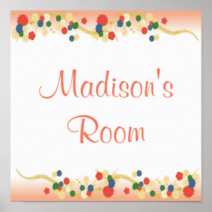 Affiche Modèle Floral asiatique rose personnalisé