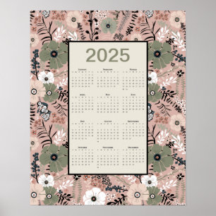 Affiche Modèle floral du calendrier 2025