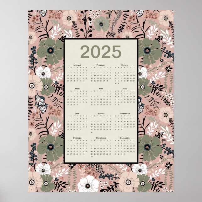 Affiche Modèle floral du calendrier 2025 (Devant)
