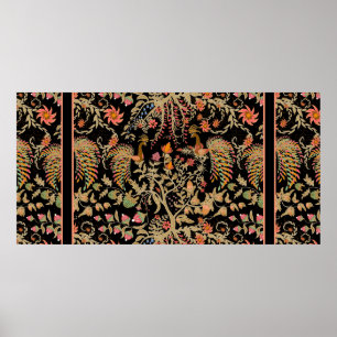 Affiche Modèle floral fée chinoise avec de beaux oiseaux