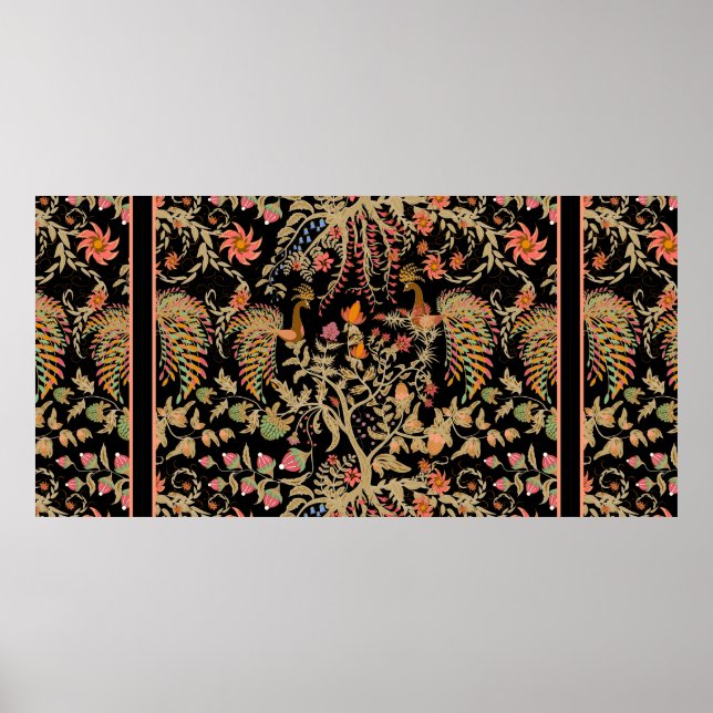 Affiche Modèle floral fée chinoise avec de beaux oiseaux (Devant)