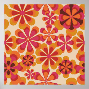 Affiche Modèle floral rétro les années 70 sans couture ave