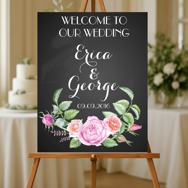 Affiche Modèle floral rose panneau de bienvenue de mariage (Créateur téléchargé)