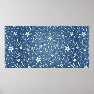 Affiche Modèle floral sur denim