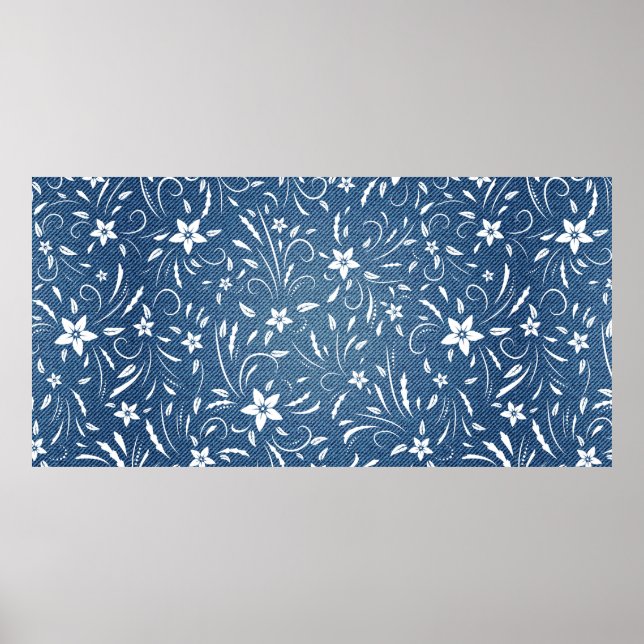 Affiche Modèle floral sur denim (Devant)