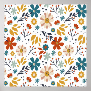 Affiche Modèle floral tiré à la main