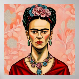 Affiche Modèle Frida Kahlo avec fleurs dans ses cheveux
