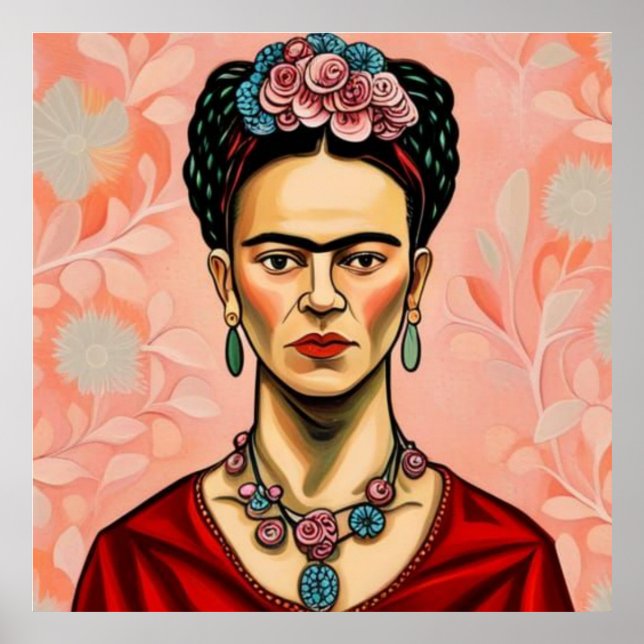 Affiche Modèle Frida Kahlo avec fleurs dans ses cheveux (Devant)