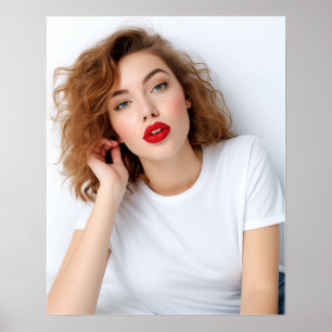 Affiche Modèle mignon à cheveux bouclés portant le tshirt 