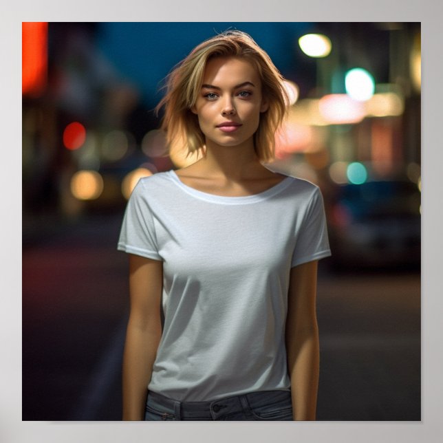 Affiche Modèle mignon dans un T-shirt Gildan tourné dans u (Devant)