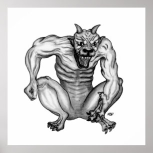 Affiche Modèle Mischwesen Golem Teufel schwarz-weiß