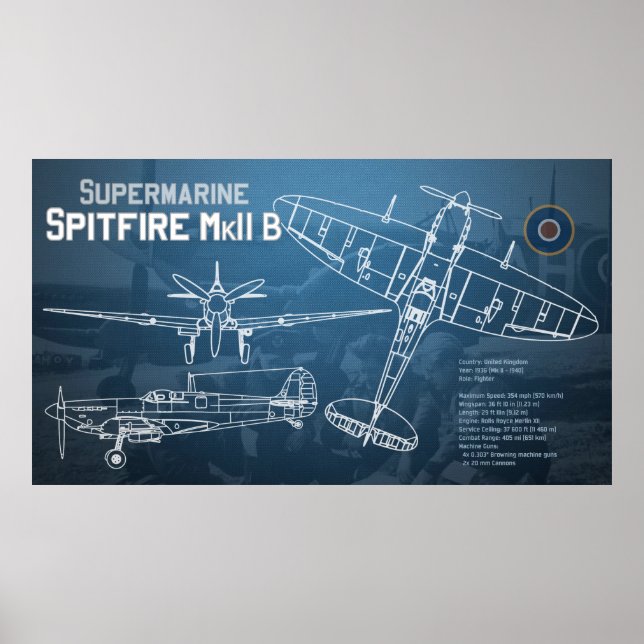 Affiche Modèle MK II de Supermarine Spitfire (Devant)