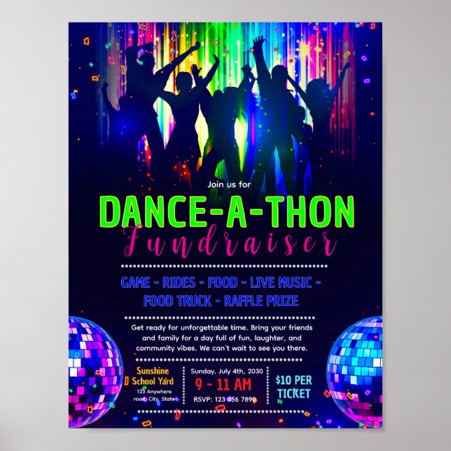 Affiche Modèle modifiable de flyer de dance-a-thon lumineu (Devant)