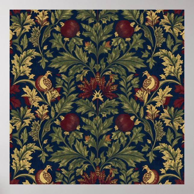 Affiche Modèle Navy Grenade Floral de William Morris (Devant)