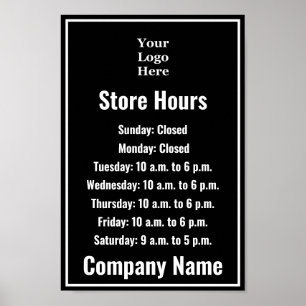 Affiche Modèle Noir & Blanc Votre logo Ici Boutique Heures