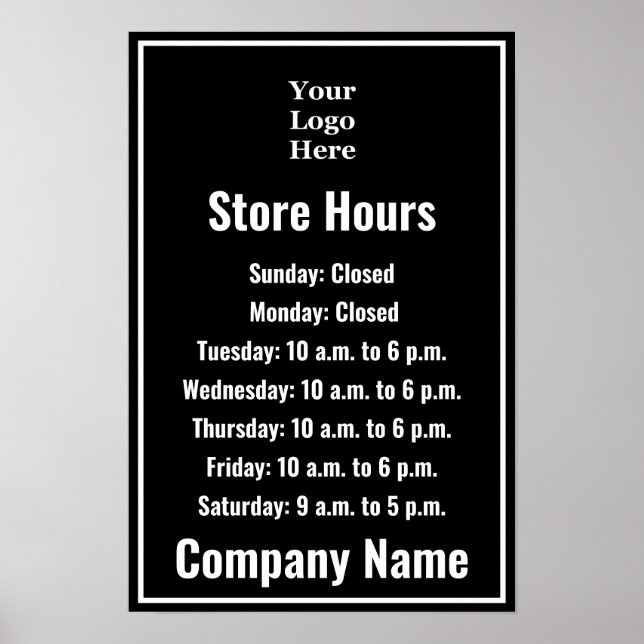 Affiche Modèle Noir & Blanc Votre logo ici Horaires d'ouve (Devant)