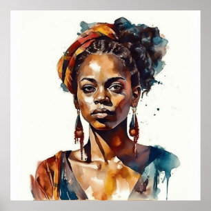 Affiche Modèle noir Boho haute mode femme aquarelle