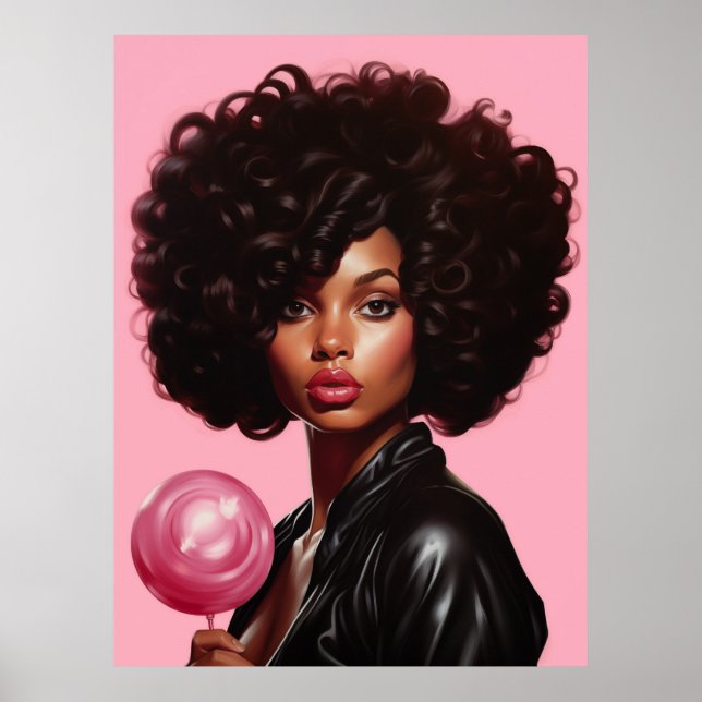 Affiche Modèle noir haute mode femme belle rose (Devant)