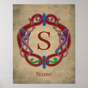 Affiche Modèle personnalisé d'initiales de monogramme celt