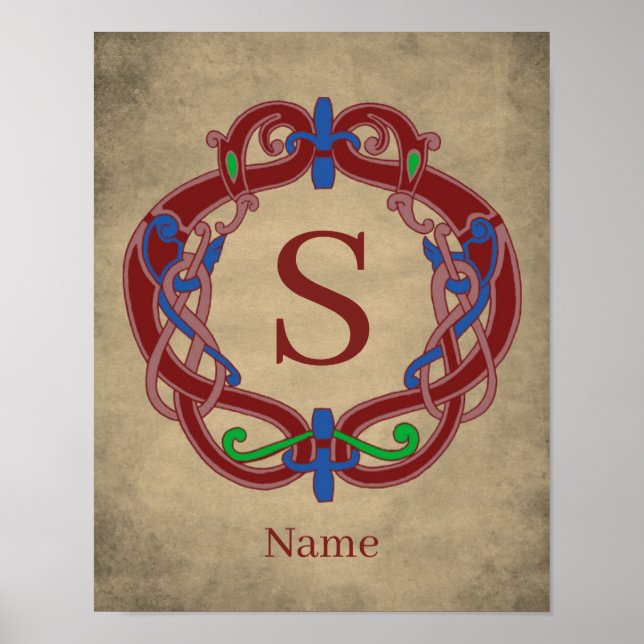 Affiche Modèle personnalisé d'initiales de monogramme celt (Devant)
