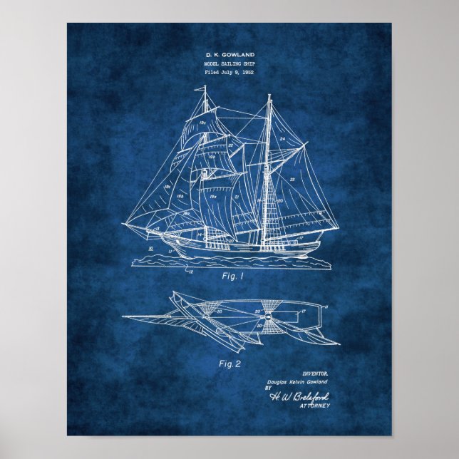 Affiche Modèle Plan de bateau à voile #2 Décor nautique (Devant)