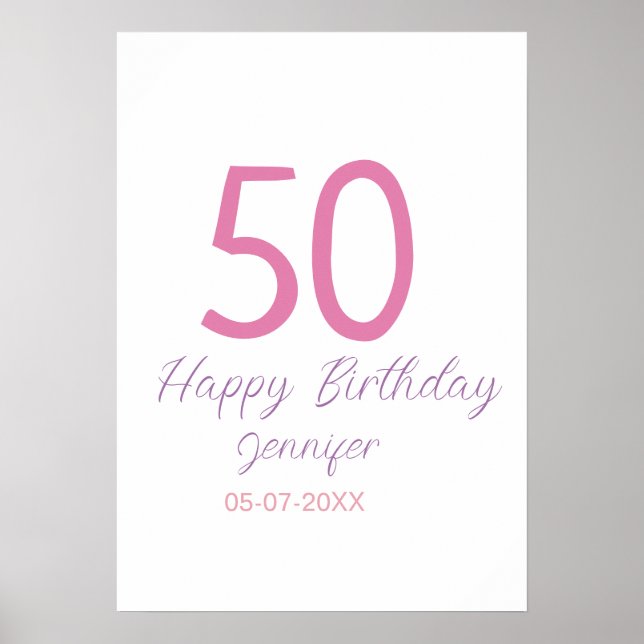 Affiche modèle rose anniversaire 50 ans ajoutez nom date a (Devant)