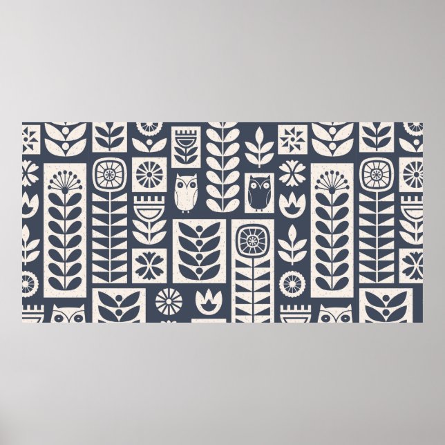 Affiche modèle sans couture d'art populaire scandinave ave (Devant)