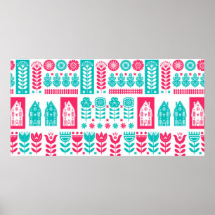 Affiche modèle sans couture d'art populaire scandinave vin