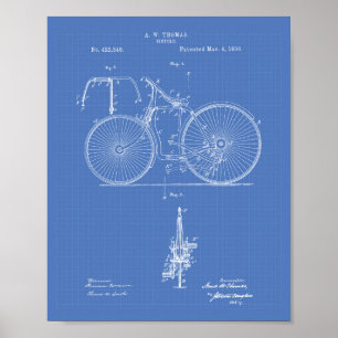 Affiche Modèle vintage d'art de brevet de la bicyclette