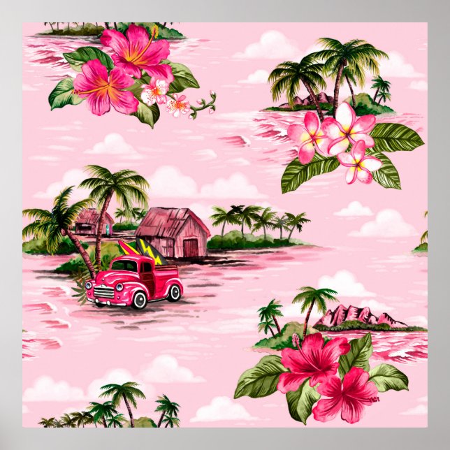 Affiche Modèle vintage hawaïen d'écorce de l'isla tropical (Devant)