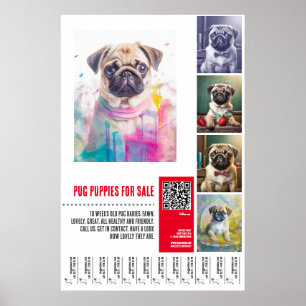 Affiche Modèles d'affiche de vente de chiots Pug