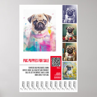Affiche Modèles d'affiche de vente de chiots Pug