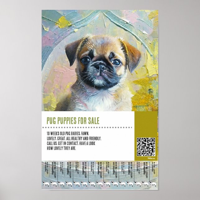 Affiche Modèles de flyers pour la vente de chiots Pug (Devant)