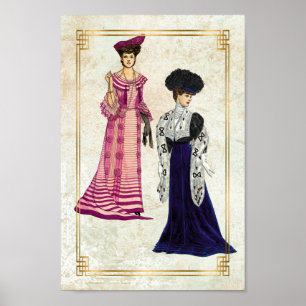 Affiche Modèles de mode édouardiens vintages Robes de jour