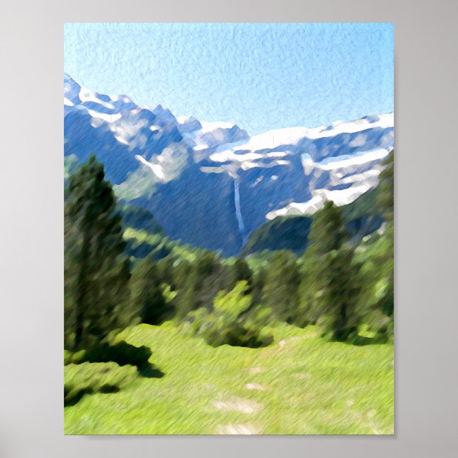 Affiche Moder Aquarelle Peinture Paysage de montagne (Devant)