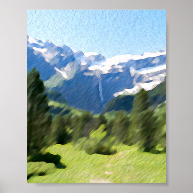 Affiche Moder Aquarelle Peinture Paysage de montagne (Devant)