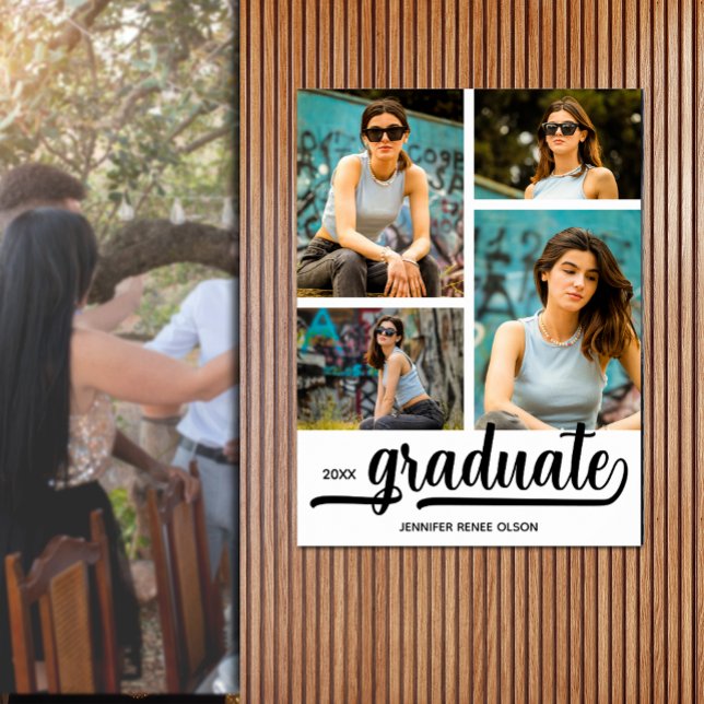 Affiche Modern 4 Photos Graduation Party (Modern 4 photo graduation party poster - PRINTED and/or INSTANT DOWNLOAD)