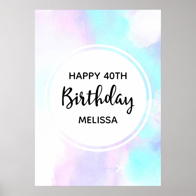 Affiche Modern Abstract Blue & Purple Watercolor Birthday (Devant)