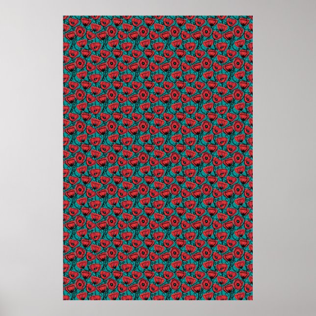 Affiche Modern Abstract Red Poppy Floral Pattern (Devant)