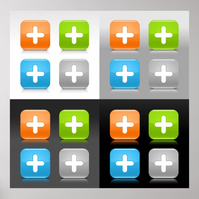 Affiche Modern Addition Math Symbol Shiny Glassy Icons (Devant)